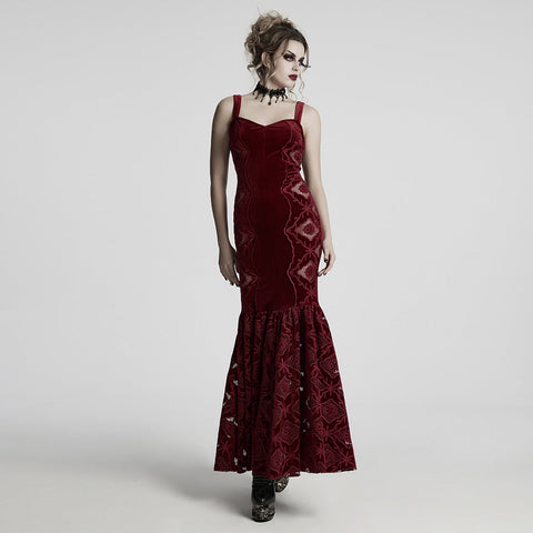 Gothic Retro Samtkleid mit Stickerei