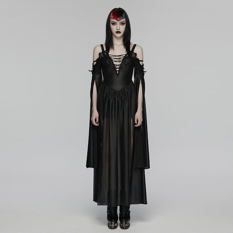 Gothic-Kleid mit schulterfreiem V-Ausschnitt