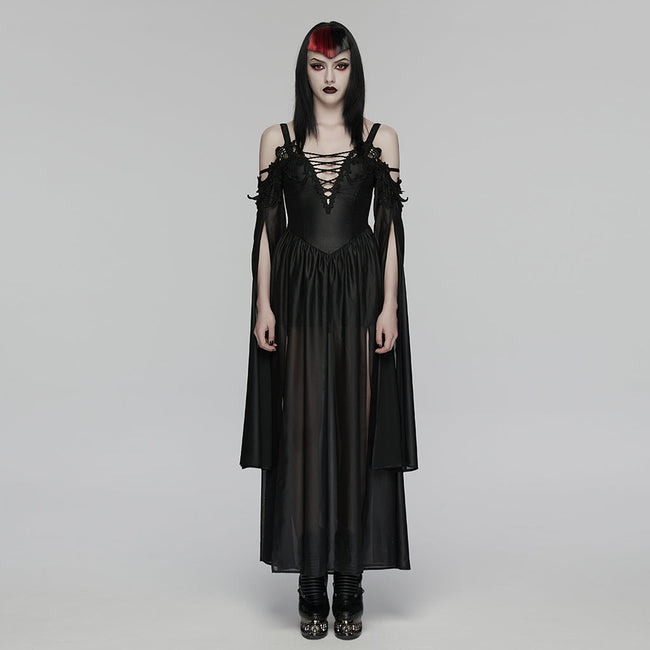 Gothic-Kleid mit schulterfreiem V-Ausschnitt