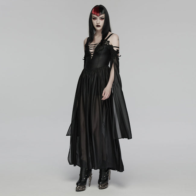 Gothic-Kleid mit schulterfreiem V-Ausschnitt