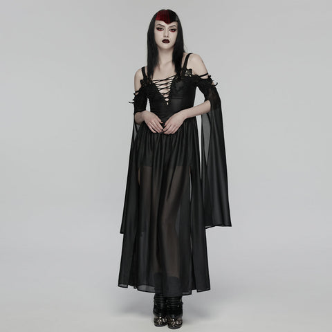 Gothic-Kleid mit schulterfreiem V-Ausschnitt