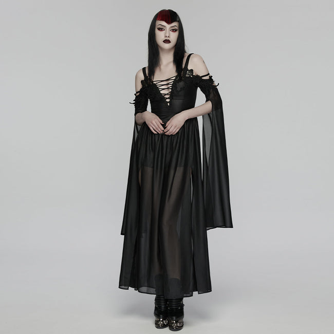 Gothic-Kleid mit schulterfreiem V-Ausschnitt