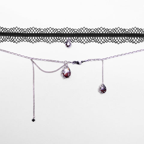 Goth Spitzen-Halsband mit Farbverlaufsanhänger