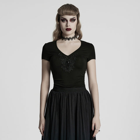 Gothic-T-Shirt mit V-Ausschnitt