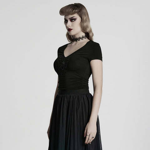 Gothic-T-Shirt mit V-Ausschnitt