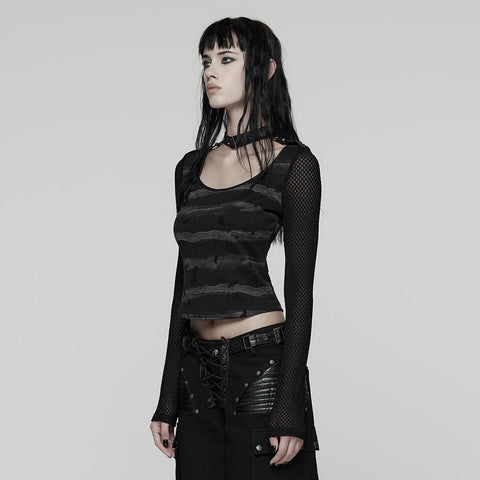 Cooles, gestreiftes, zerrissenes Punk-T-Shirt