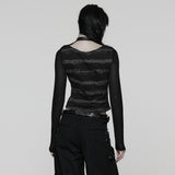 Cooles, gestreiftes, zerrissenes Punk-T-Shirt