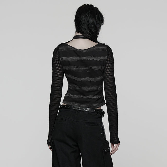 Cooles, gestreiftes, zerrissenes Punk-T-Shirt