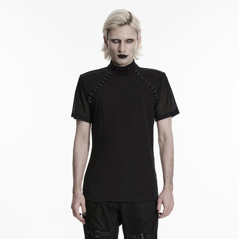 Dunkles Punk-Mesh-T-Shirt für Herren