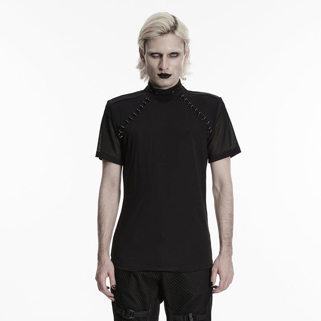 Dunkles Punk-Mesh-T-Shirt für Herren