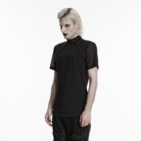 Dunkles Punk-Mesh-T-Shirt für Herren
