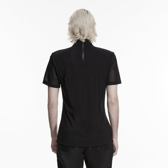 Dunkles Punk-Mesh-T-Shirt für Herren