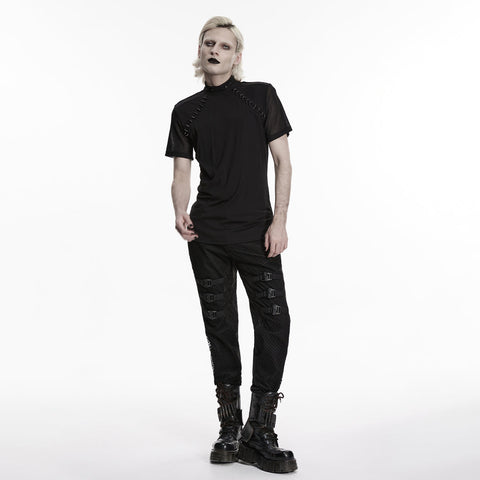 Dunkles Punk-Mesh-T-Shirt für Herren