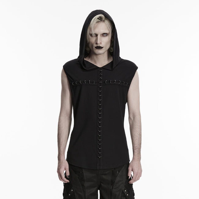 Ärmelloses, dunkles Gothic-Kapuzen-T-Shirt