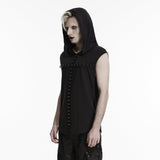 Ärmelloses, dunkles Gothic-Kapuzen-T-Shirt