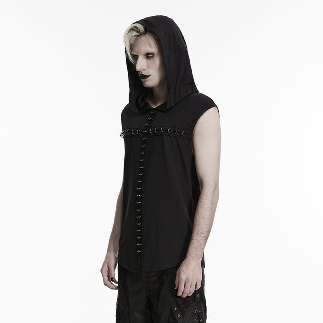 Ärmelloses, dunkles Gothic-Kapuzen-T-Shirt