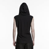Ärmelloses, dunkles Gothic-Kapuzen-T-Shirt
