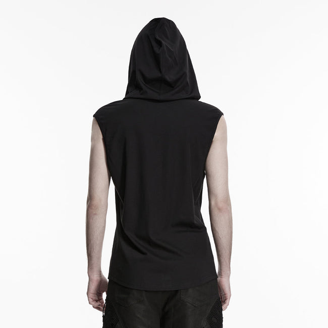 Ärmelloses, dunkles Gothic-Kapuzen-T-Shirt