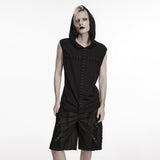 Ärmelloses, dunkles Gothic-Kapuzen-T-Shirt