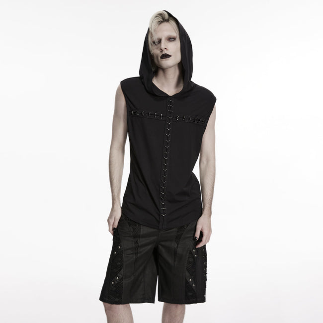 Ärmelloses, dunkles Gothic-Kapuzen-T-Shirt