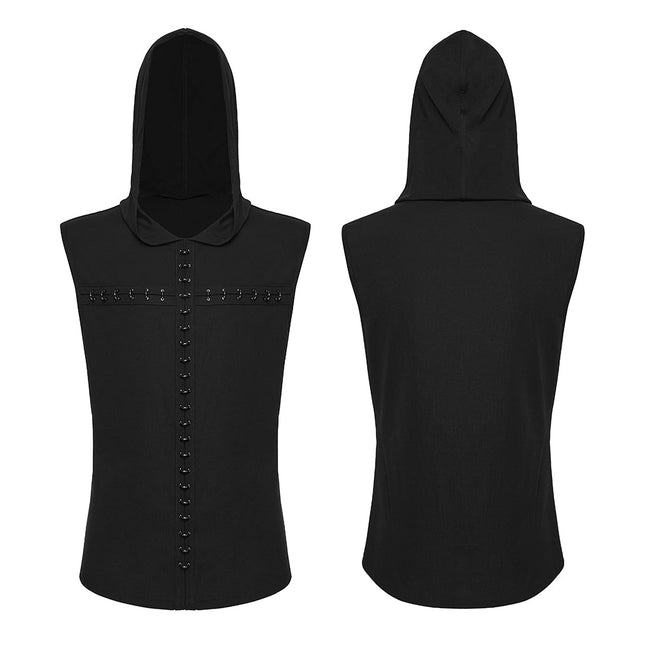 Ärmelloses, dunkles Gothic-Kapuzen-T-Shirt