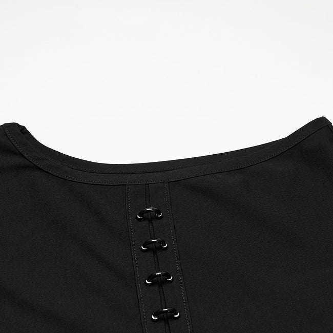 Ärmelloses, dunkles Gothic-Kapuzen-T-Shirt