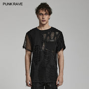 Punk-T-Shirt mit zerrissenem Mest