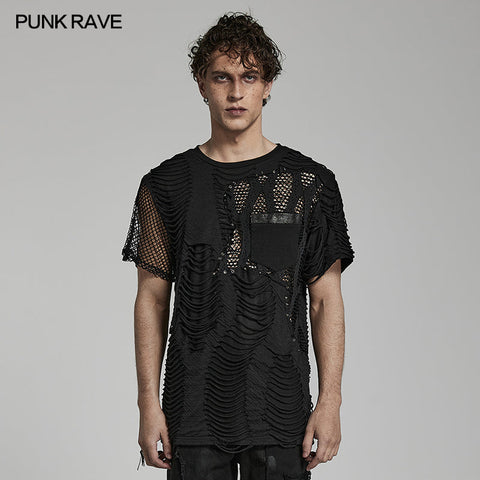 Punk-T-Shirt mit zerrissenem Mest