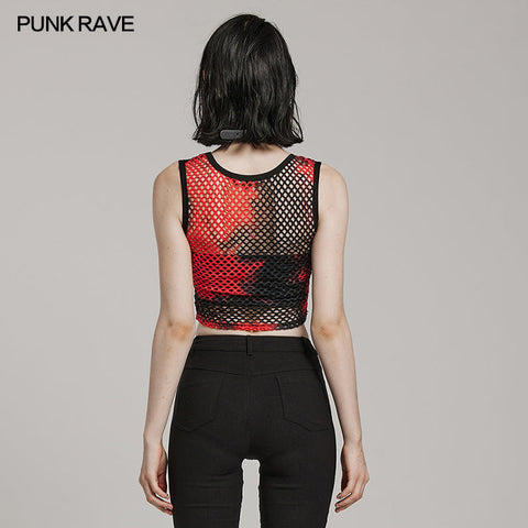 PUNK-Tanktop aus Netzstoff mit Batikmuster