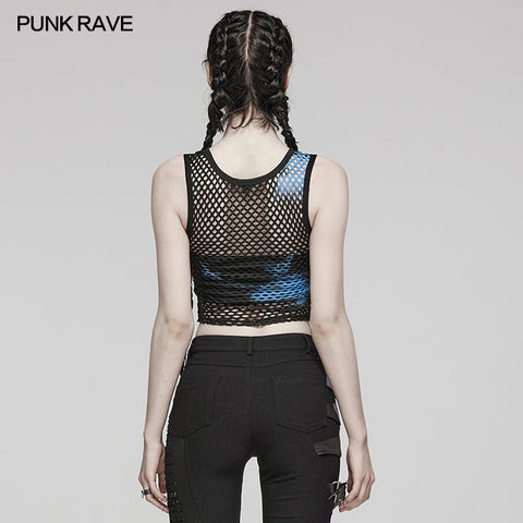 PUNK-Tanktop aus Netzstoff mit Batikmuster
