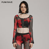 PUNK-Langarm-T-Shirt aus Netzstoff mit Batikmuster