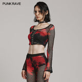 PUNK-Langarm-T-Shirt aus Netzstoff mit Batikmuster