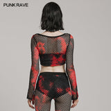 PUNK-Langarm-T-Shirt aus Netzstoff mit Batikmuster