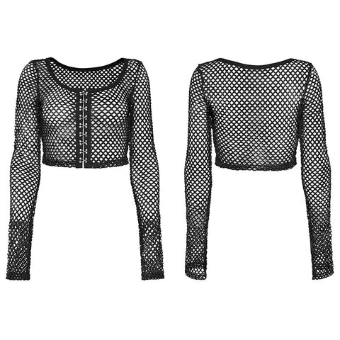 PUNK-Langarm-T-Shirt aus Netzstoff mit Batikmuster