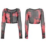 PUNK-Langarm-T-Shirt aus Netzstoff mit Batikmuster