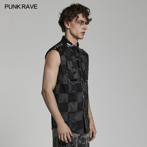 Punk checkerboard sleeveless shirt