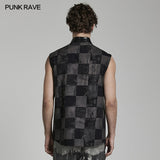 Punk checkerboard sleeveless shirt