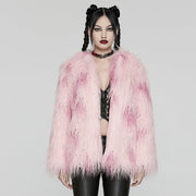 Punk-Kontrast-Kunstpelzjacke