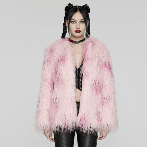 Punk-Kontrast-Kunstpelzjacke
