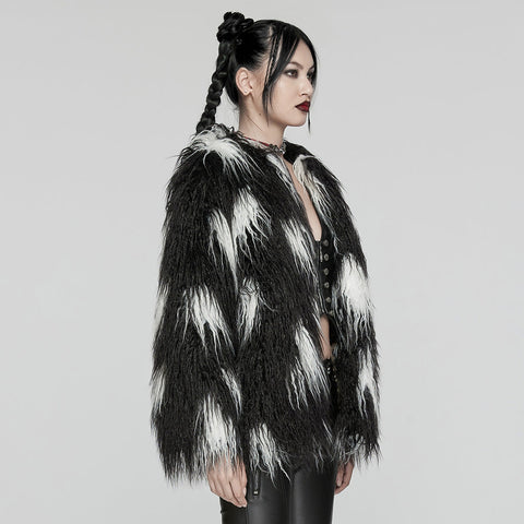 Punk-Kontrast-Kunstpelzjacke