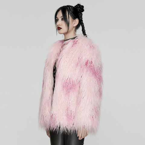 Punk-Kontrast-Kunstpelzjacke