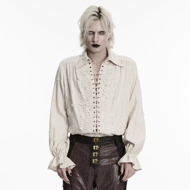 Gothic-Hemd aus Baumwolle und Leinen im Used-Look