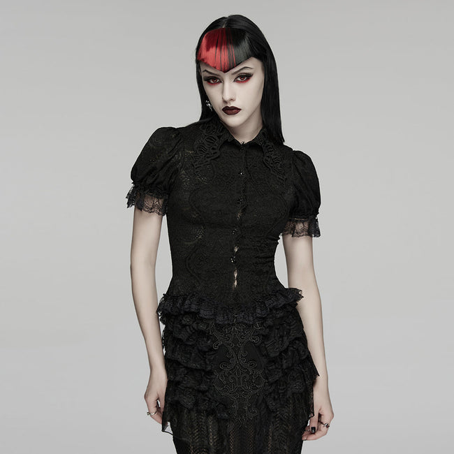 Gothic-Kurzarmhemd mit Spitze