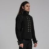 Schwarze, robuste Denim-Punk-Jacke für Männer mit abnehmbaren Ärmeln