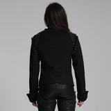 Schwarze, robuste Denim-Punk-Jacke für Männer mit abnehmbaren Ärmeln