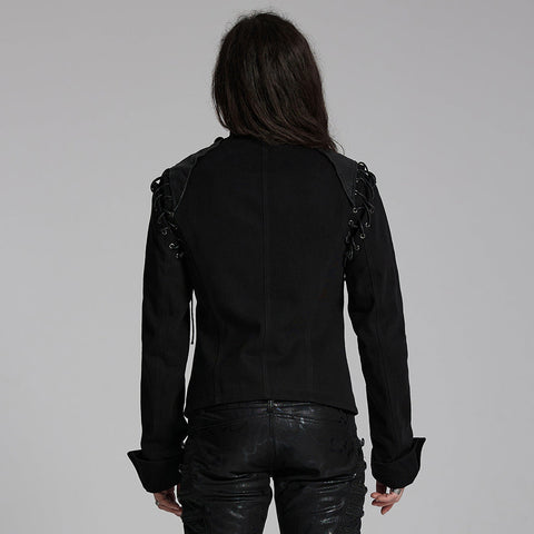 Schwarze, robuste Denim-Punk-Jacke für Männer mit abnehmbaren Ärmeln
