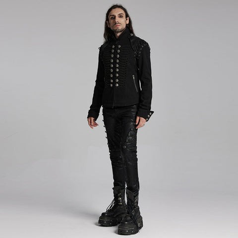 Schwarze, robuste Denim-Punk-Jacke für Männer mit abnehmbaren Ärmeln