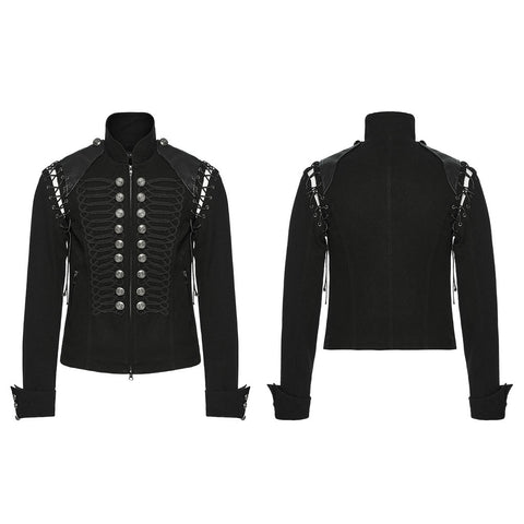 Schwarze, robuste Denim-Punk-Jacke für Männer mit abnehmbaren Ärmeln