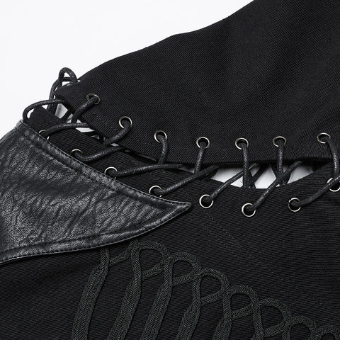 Schwarze, robuste Denim-Punk-Jacke für Männer mit abnehmbaren Ärmeln