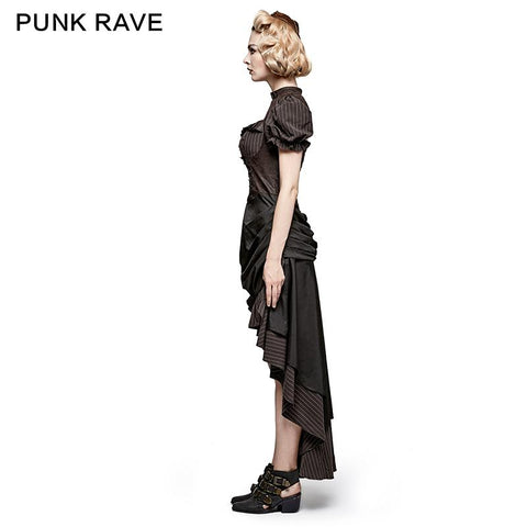 Steampunk British Style Coffee Puff Ärmel High Low Punk Kleid